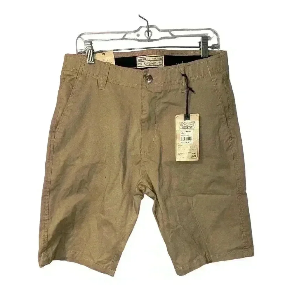 Alexander Julian Mens Slim Fit Khaki Chino Shorts, Size 32‎